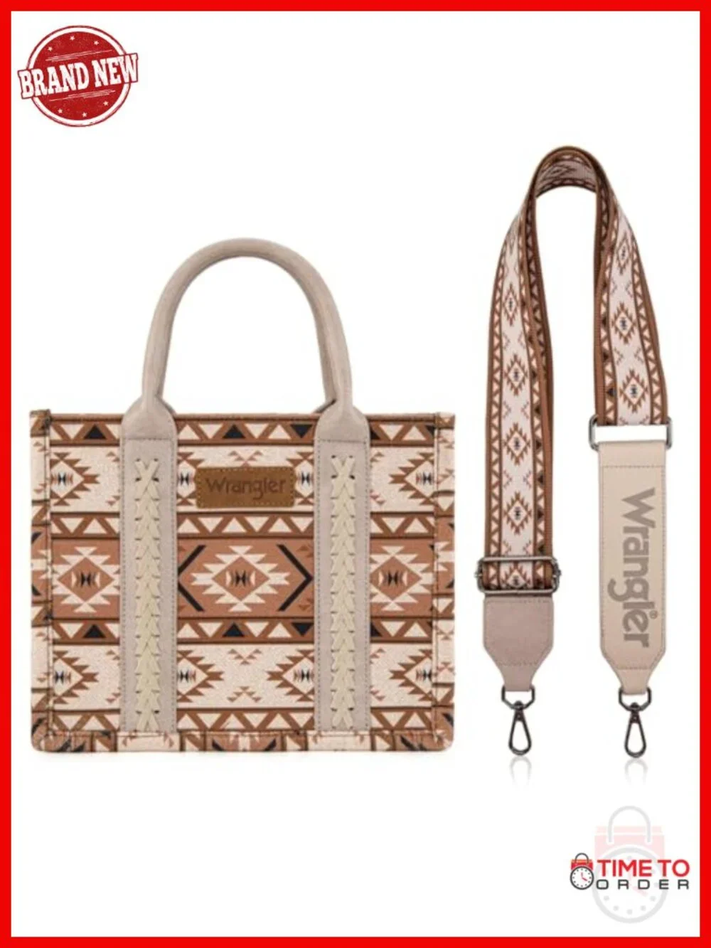 Boho Aztec Canvas Cotton Tote with Guitar Strap, Structured Hobo Bag